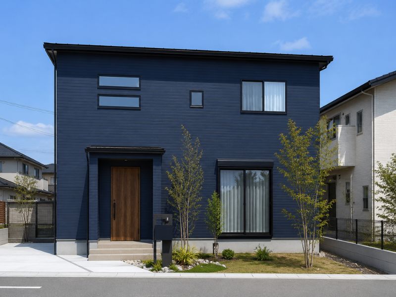 重厚感のあるネイビー外壁の住宅